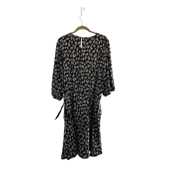 City Chic Black Tan Abstract Print Dress Waist Tie XXL/22 Animal Print Plus - Picture 2 of 7